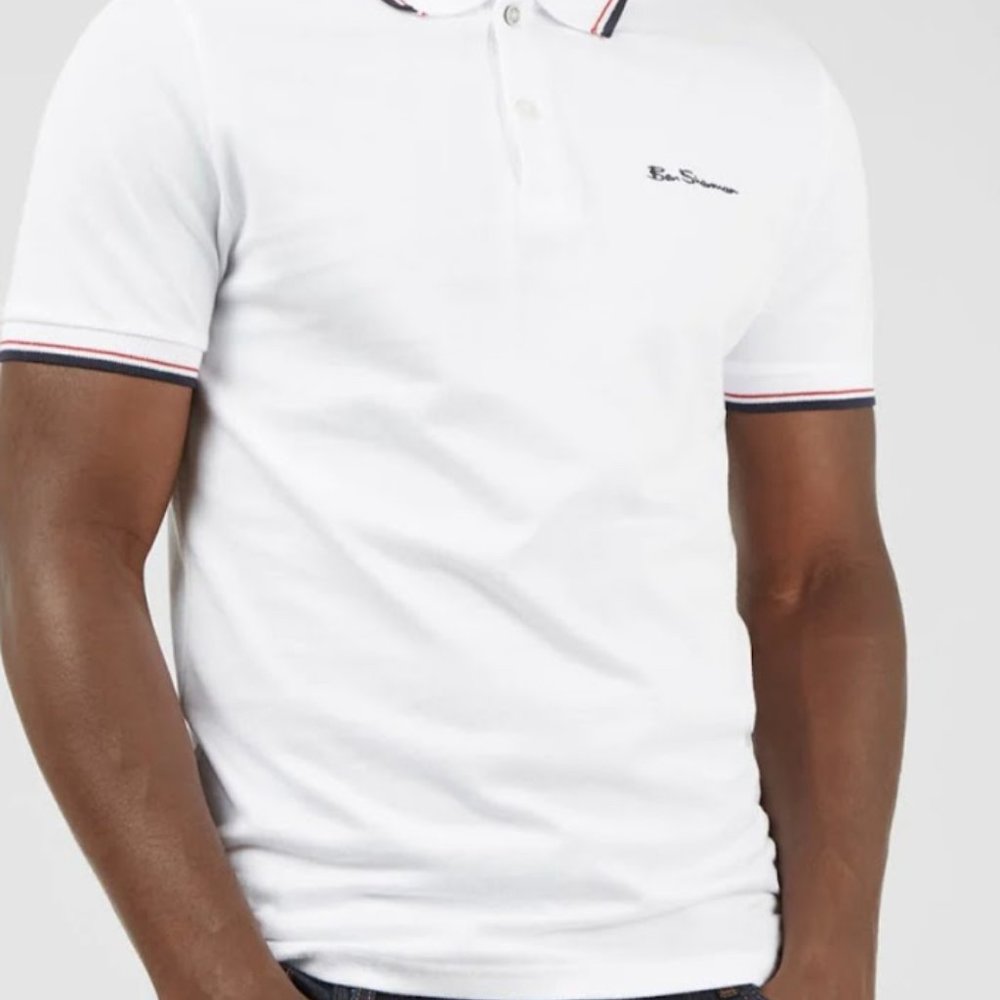 Ben Sherman Men's Two Button Tipped Polo Shirt Bright White XL